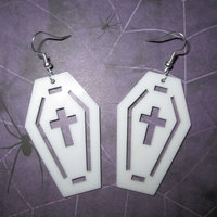 White Acrylic Coffin Earrings with Crucifix and Border Cutout - Thumbnail 1