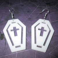 White Acrylic Coffin Earrings with Crucifix and Border Cutout - Thumbnail 3