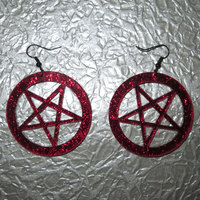 Large Red Acrylic Pentagram Earrings - Thumbnail 2