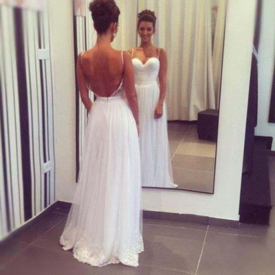 Sexy Backless White Prom Dress Evening Party Dresses Sweetheart Neck With Thin Straps pst0724