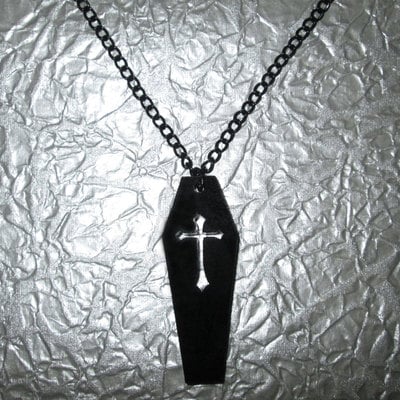 Black acrylic coffin necklace with crucifix cutout - Thumbnail 2