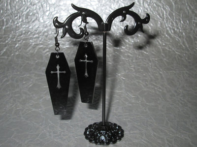 Black Acrylic Coffin Earrings with Crucifix Cutout