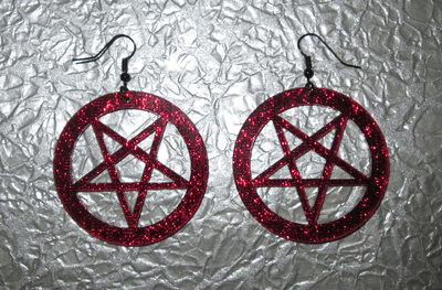 Large Red Acrylic Pentagram Earrings