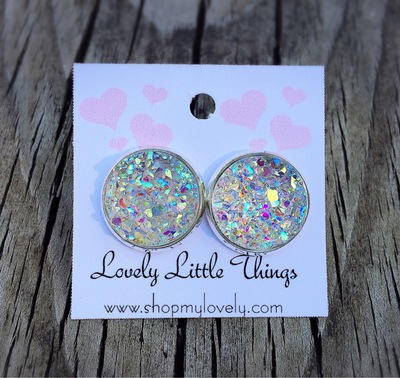14mm Clear Iridescent Studs with Silver Setting