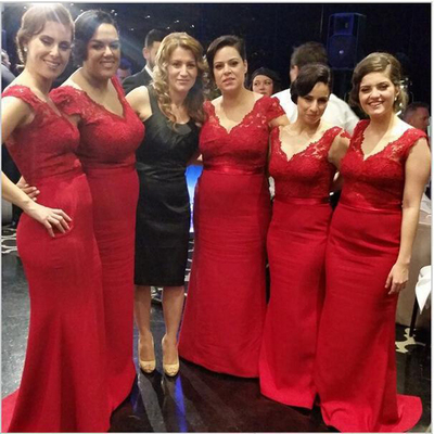 Red Bridesmaid Dress ,Mermaid Bridesmaid Dress,Fashion Bridesmaid Dress,V-Neck Bridesmaid Dress,Sexy Bridesmaid Dress ,Lace Bridesmaid Dress ,BD143382
