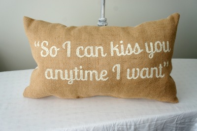 Kiss you anytime burlap pillow