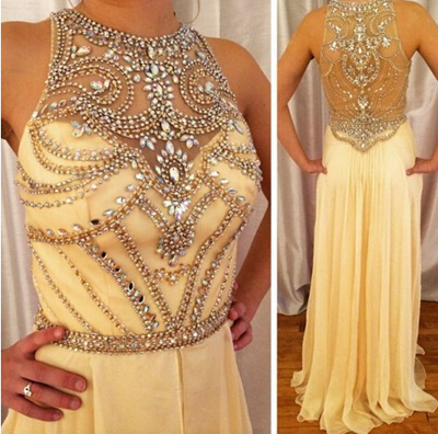 Yellow prom dress, Long prom dress, Beading prom dress, charming prom dress, Party prom dress, E800