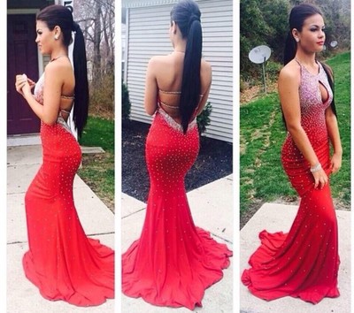 Red Prom Dress, Mermaid Prom Dress, Sexy Prom Dress, Backless Prom Dress, Halter Prom Dress, Prom Dress, Evening Dress, BD801