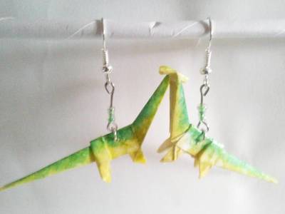 Origami Long Neck Dino earrings: Green