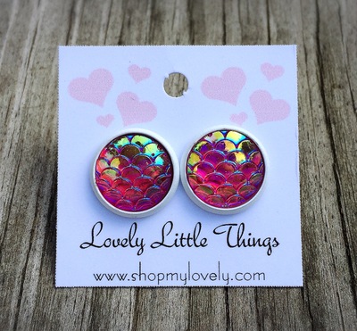 12mm Hot Pink/Red Mermaid Studs with White Setting