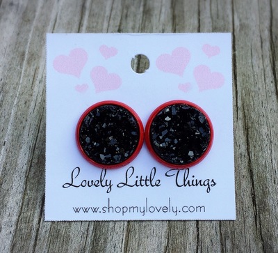 12mm Black Studs with Red Setting