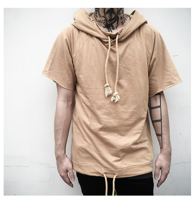 CAMEL BLACK SHORT SLEEVED PULLOVER HOODIE THIN T SHIRTS