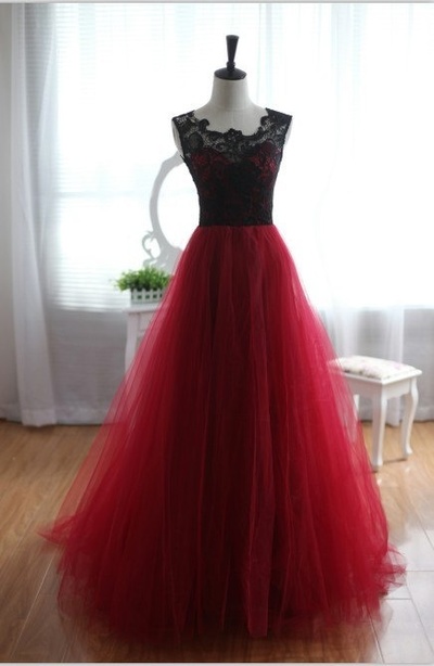 Love Pretty Handmade Tulle and Lace Burgundy Prom Dresses 2016, Lace Prom Gown, Formal Dresses