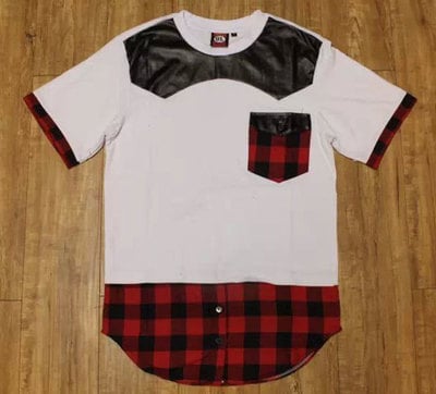 RED WHITE PLAID JAY Z TEE FAUX LEATHER SWAG TEE SHIRTS