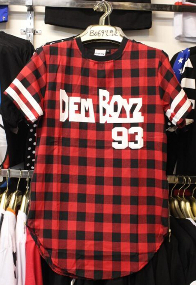 DEM BOYZ 93 PLAID RED BLUE PLAID HIP HOP TEE SHIRTS