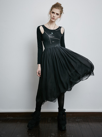 PUNK RAVE BLACK HOROSCOPE PRINTED DRESS PQ 121