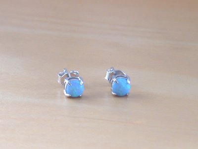 925 Blue Opal Stud Earrings/Opal Earrings/Opal Jewelry/Opal Jewellery/Opal Jewelery/October Birthstone/Opal Studs/5mm Opal Stud Earrings