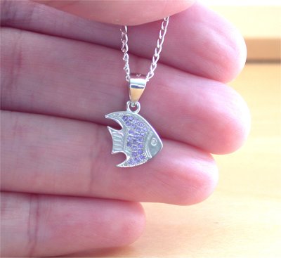 925 Cz Purple Fish Pendant & 18" Sterling Silver Chain/Cz Fish Necklace/Fish Jewelry/Fish Jewellery/Fish Jewelery/Tropical Fish Necklace