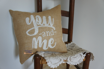 You and Me burlap pillow cover