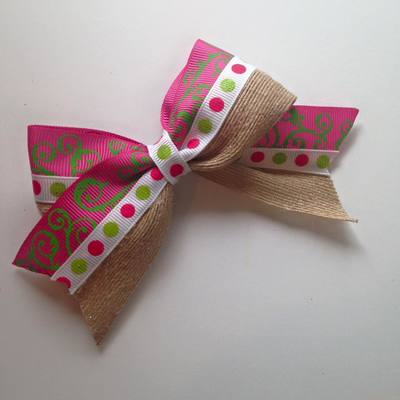 Burlap with Hot Pink and Lime Green Dots and Design