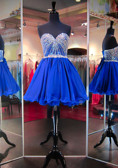 Royal Blue Homecoming Dresses,Rhinestone Homecoming Dresses, Fashion Homecoming Dresses, Short Prom Dresses pst1372