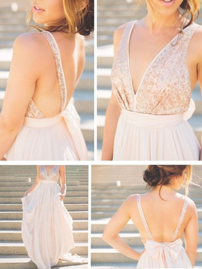 sexy prom dresses,Pearl Pink A-line V-neck Floor-length Chiffon Evening Dress Prom Dresses 9721