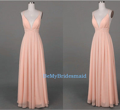 Custom Handmade Light Pink Straps Cross Back Long Prom Gowns, Evening Gowns, Party Dresses