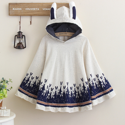 Kawaii rabbit printed hoodied cloak