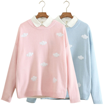 Student clouds embroidery knitting sweater