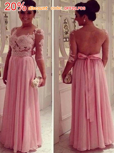 modest prom dresses,Red Pink A-line Bateau Floor-length Chiffon Prom Dresses Evening Dresses 6114