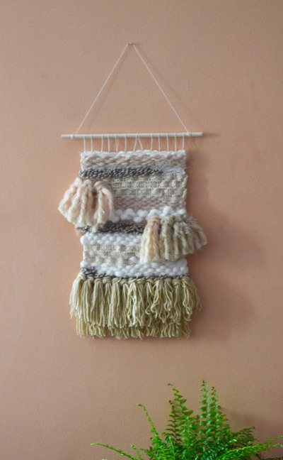 Wall Weaving, Wall Weaving, Pink Beige Yarn, Bohemian Home Decor, Girls Nursery Wall Art, Fiber Art, Boho Homes, Wall Tapestry, Woven Art