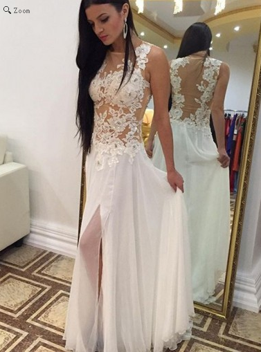 lace Prom Dresses,2016 Prom Dress,white prom Prom,slit Prom Dress,long Prom Dress,BD1101