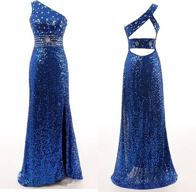 royal blue Prom Dress, long Prom Dress, sparkle Prom Dress, one shoulder Prom Dress, evening dress, BD1330