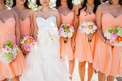 short bridesmaid dress,peach bridesmaid dress,chiffon bridesmaid dress,strapless bridesmaid dress,BD1048
