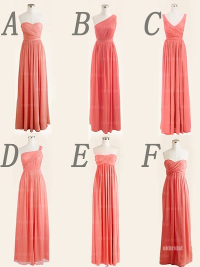 long bridesmaid dress, mismatched bridesmaid dress, coral bridesmaid dress, chiffon bridesmaid dress,BD1049