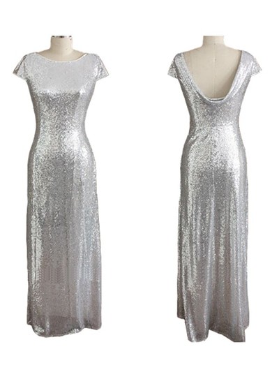 sliver sequin bridesmaid dress, cap sleeves bridesmaid dress, sparkle bridesmaid dress, long bridesmaid dress,BD1060