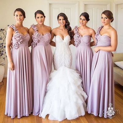 long bridesmaid dress, lilac bridesmaid dress, one shoulder bridesmaid dress, chiffon bridesmaid dress,BD1060