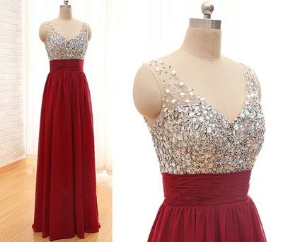 red bridesmaid dress, v-neck bridesmaid dress, sparkle bridesmaid dress, bridesmaid prom dress,BD1065