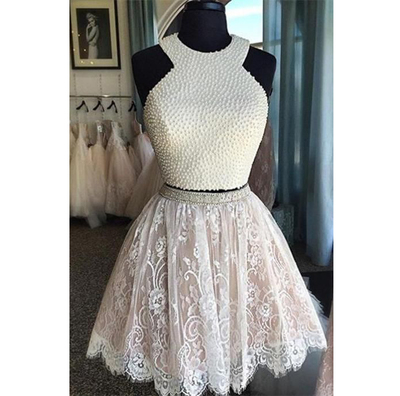 Cheap homecoming dress, lace homecoming dress, junior homecoming dress, two piece homecoming dress, beading homecoming dress, PD15305