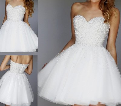 White Homecoming Dress Short Prom Dresses With Pearls pst0847