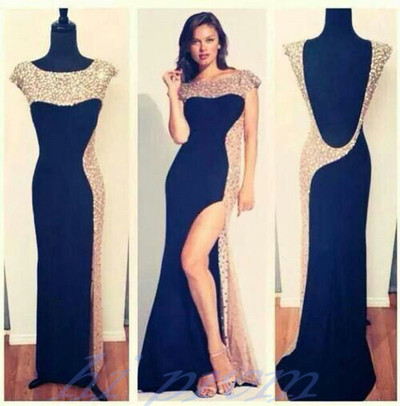 long Prom Dress, black Prom Dress, backless Prom Dress, side slit Prom Dress, evening Dress, BD1390