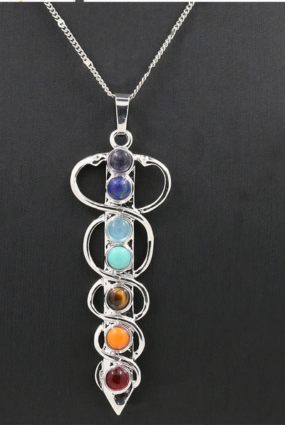 Natural Stone Reiki Energy Healing Point 7 Chakra Charm Pendant Necklace