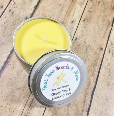 Natural Soy Candles, Soy Wax Candle, Vegan Candles, Eco Friendly Candle, Green Tea and Lemongrass Scented Soy Candle, 6 Oz Candle Tins