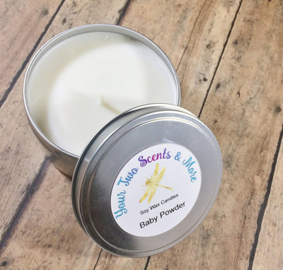 Baby Powder Vegan Candle, Soy Wax Candle, Natural Soy Candle, Eco Friendly Candle, Scented Soy Candle, Handmade Candle, 8 Oz Candle Tin
