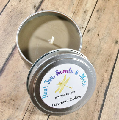 Hazelnut Coffee Soy Wax Candle, Natural Soy Candle, Vegan Candle, Scented Soy Candle, Handmade Candle, Travel Tins, 6 Oz Candle Tins
