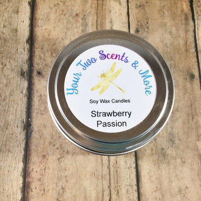 Strawberry Passion Scented Soy Candle, Handmade Candle, Soy Wax Candle, Natural Candle, Vegan Candle, Eco Friendly Candle, 6 Oz Candle Tin
