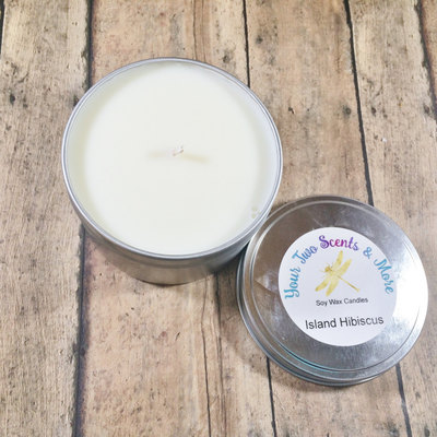 Island Hibiscus Natural Soy Candle, Soy Wax Candle, Vegan Candle, Eco Friendly Candle, Scented Soy Candle, Handmade Candle, 8 Oz Candle Tin