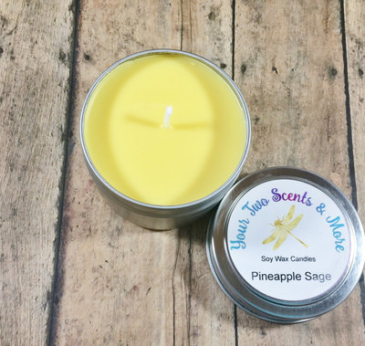 Pineapple Sage 4 Oz Travel Candle, Scented Soy Candle, Handmade Candle, Soy Wax Candle, Natural Candle, Vegan Candle, Eco Friendly Candle