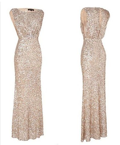 Champagne Beaded Bridesmaid Dress Floor Length