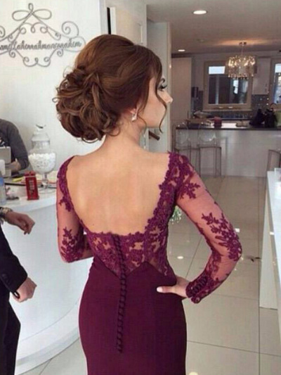 Sexy Lace Prom Dress Graduation Party Dress with Long Sleeves